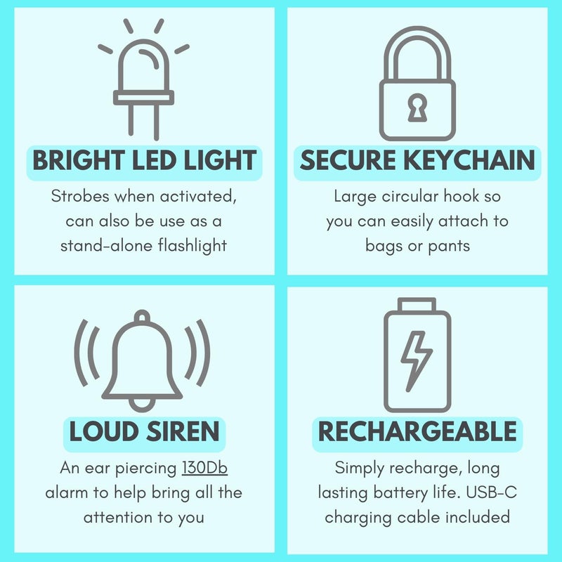 Security Man Personal Alarms for Women | Safety Alarm Keychain (Loud 130dB Siren and SOS Strobe Light) Everyday Self Defense Security Alarm Protection Device (Teal) - Image 4
